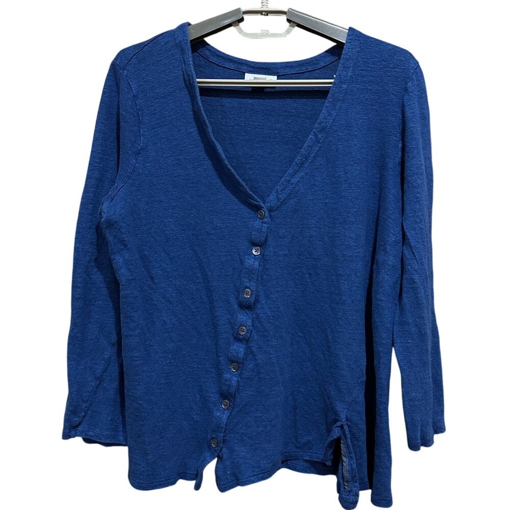 J Jill Love Linen Cardigan Size L Blue Lightweight Blouse Lagenlook Button Front